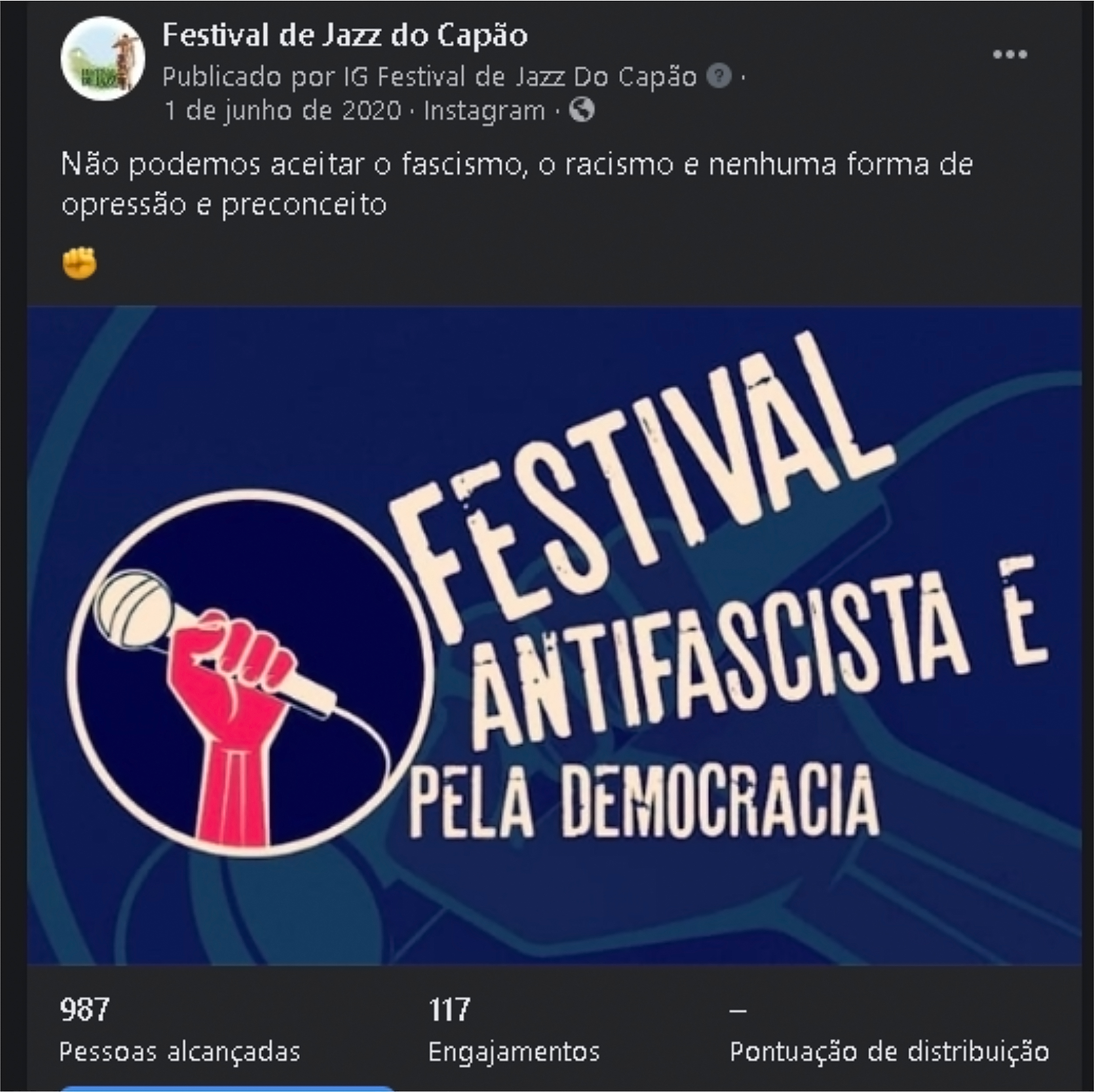Festival de Jazz do Capão tem parecer técnico “desfavorável” para a Lei Rouanet ao se posicionar como “ANTIFASCISTA E PELA DEMOCRACIA” em postagem no Facebook